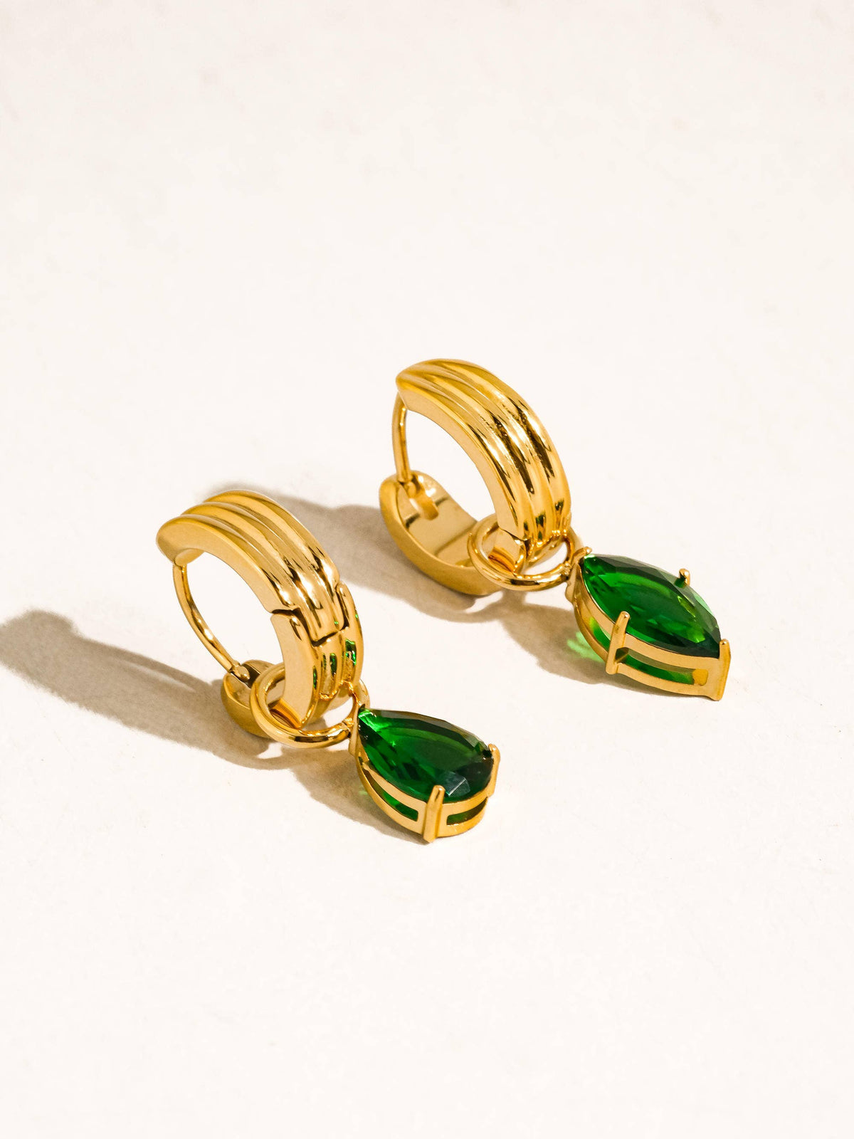 Saffron 18K Gold Non-Tarnish Teardrop CZ Mismatch Earrings: Yellow Gold