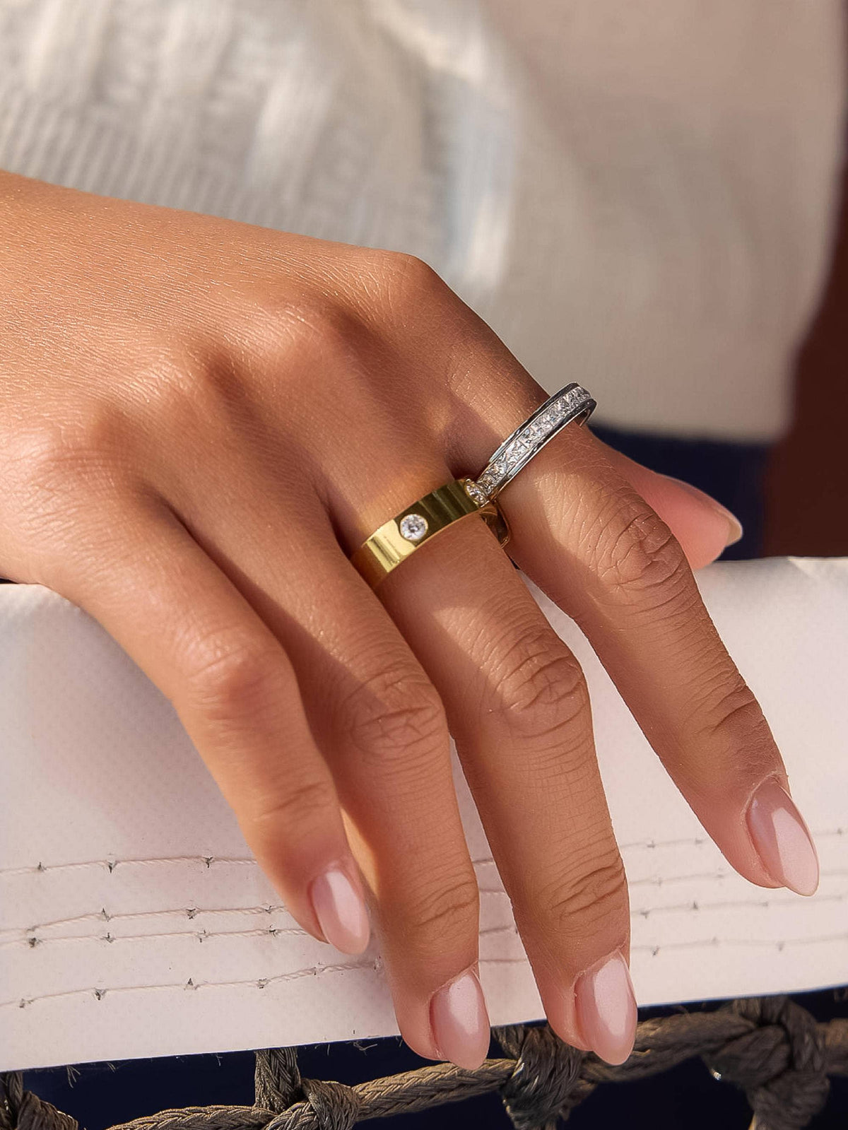 Greyson 18K Gold Non-Tarnish Two-Tone Crystal Band Ring: Multi-Colored / 7