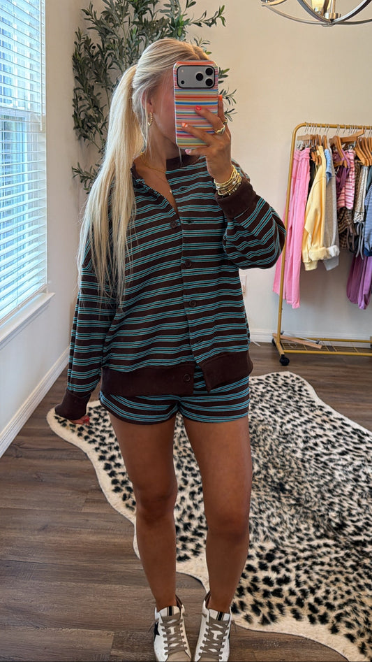 Striped Button Down - Brown
