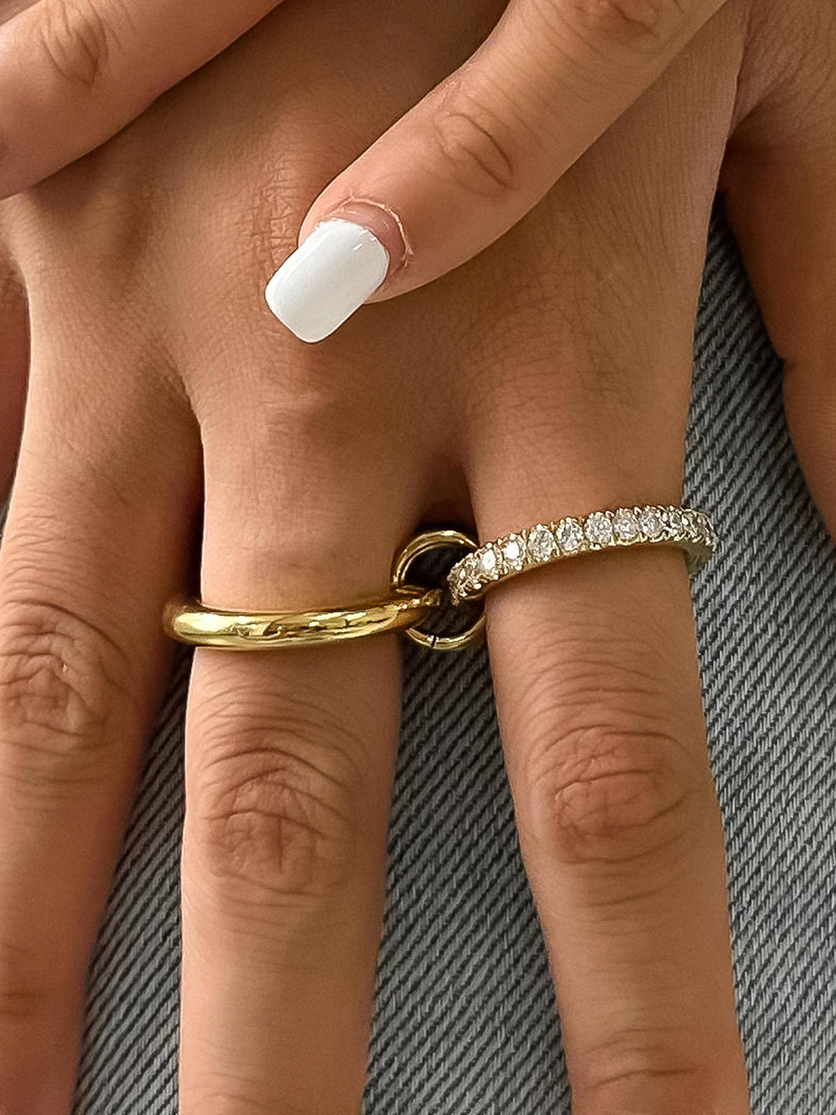 Justine 18K Gold Non-Tarnish CZ Double Hoop Ring: Yellow Gold / 7