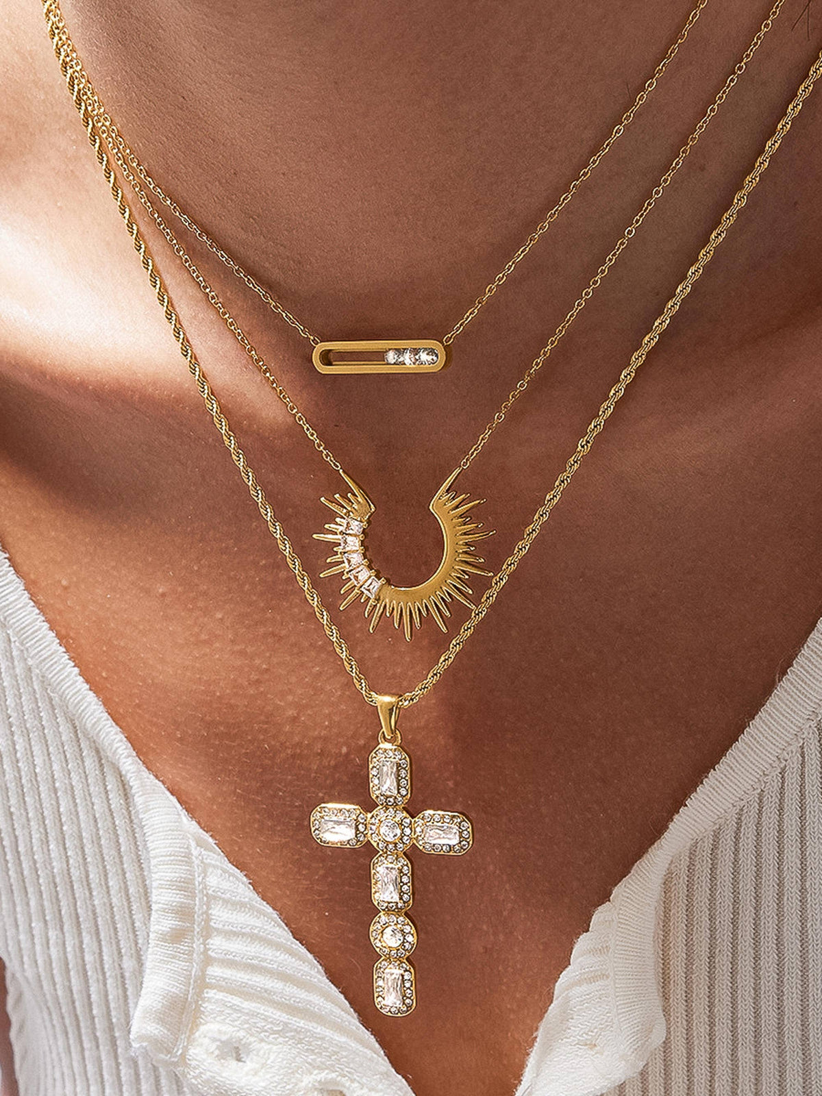 Belrose 18K Gold Non-Tarnish CZ Cross Necklace: Yellow Gold