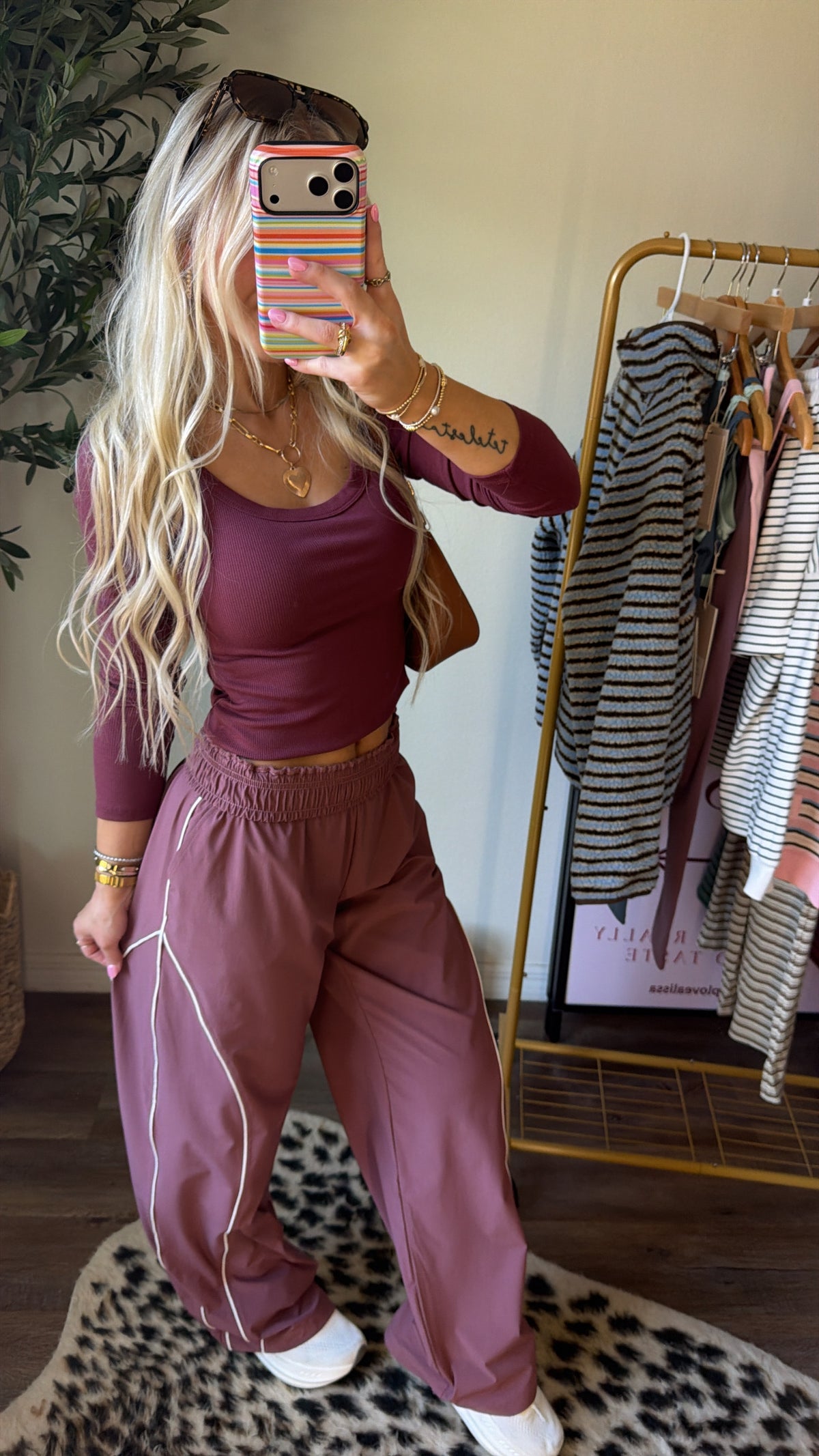 Curved Classic Track Pants | Rosewood