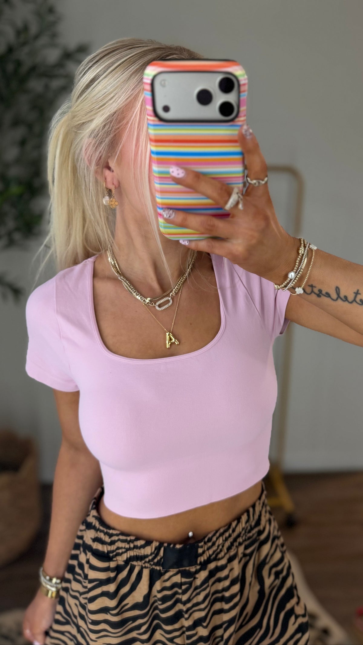 Square Neck Baby Tee - Peony Pink