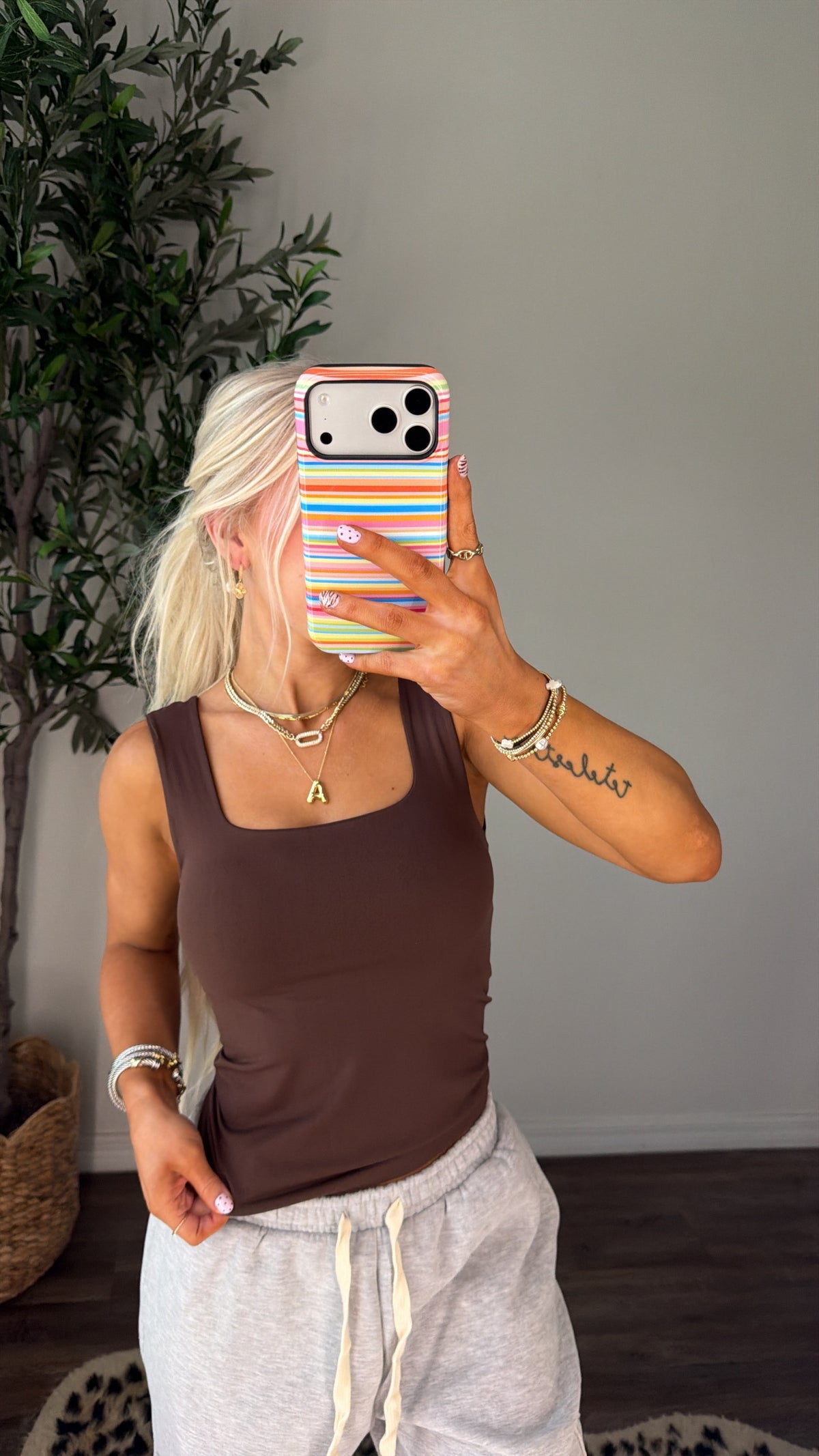 Square Neckline Tank - Coffee Bean
