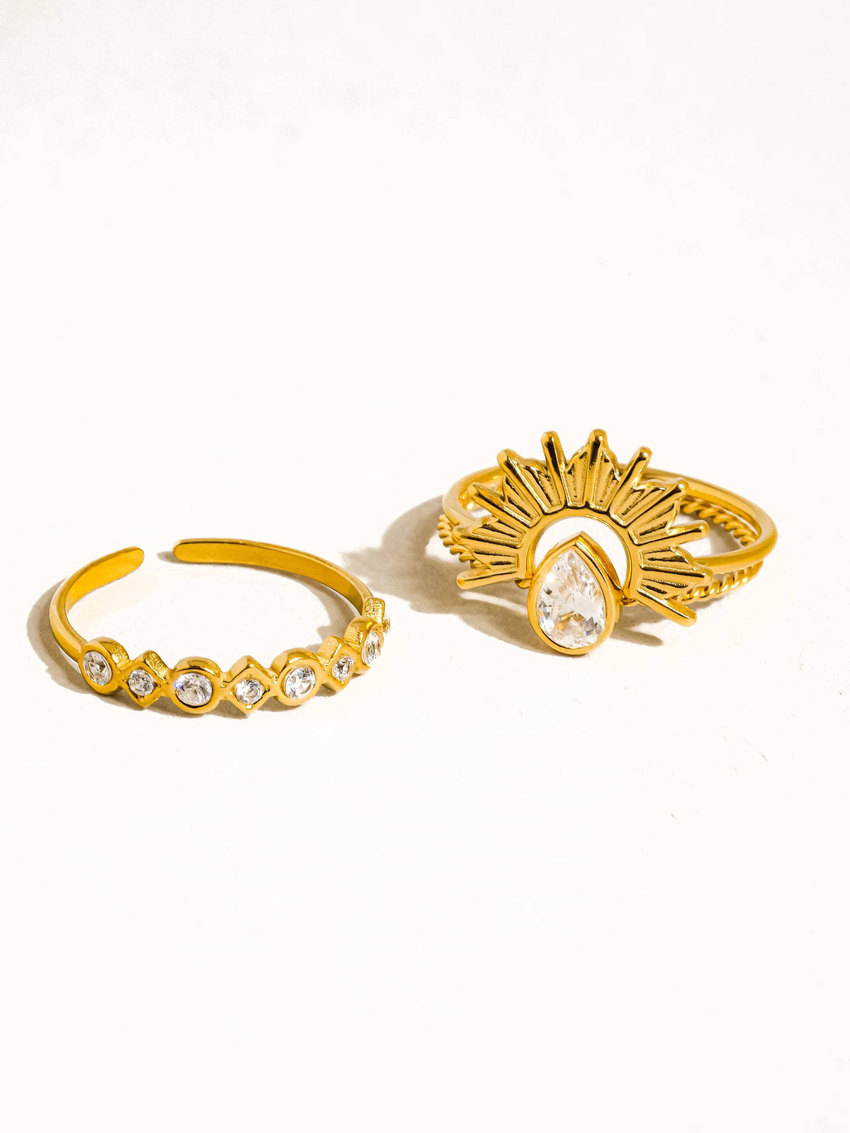 Françoise 18K Gold Non-Tarnish Sun Stone CZ Layered Ring: Yellow Gold / 7