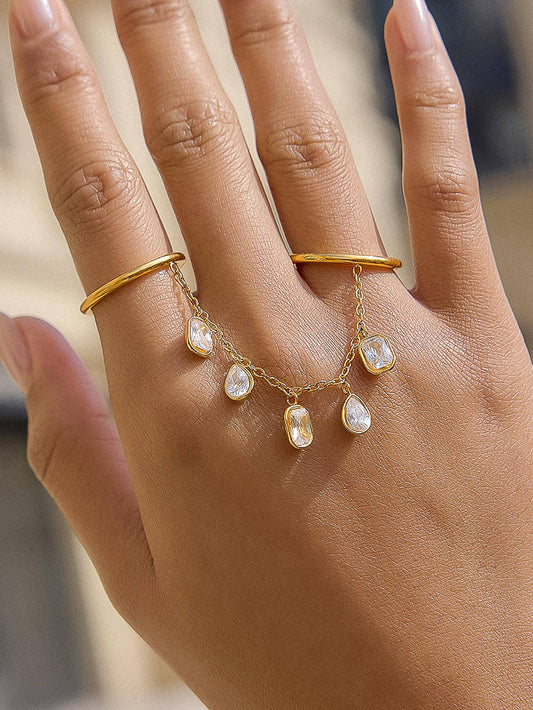 Cosette 18K Gold Non-Tarnish CZ Dangle Circle Drop Ring: Yellow Gold / 7