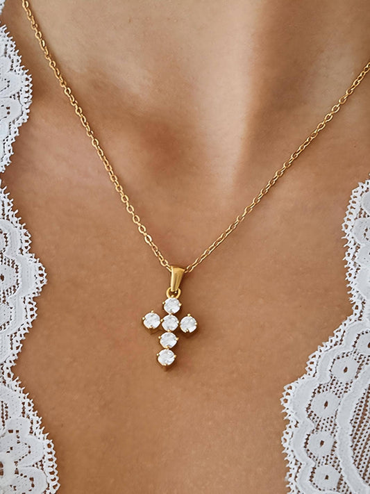 Raimon 18K Gold Non-Tarnish Dainty Cross Necklace: Yellow Gold