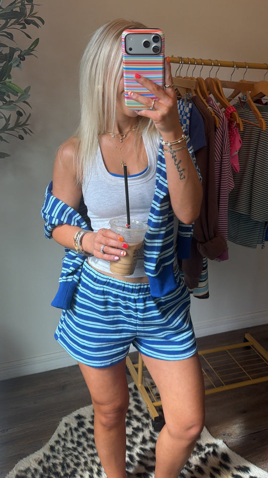 Retro Stripe Shorts - Blue