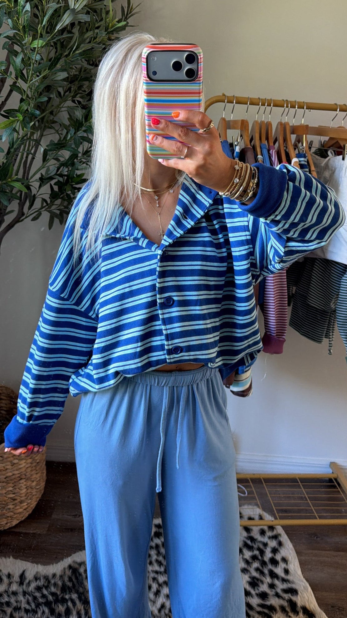 Retro Stripe Button Down - Blue