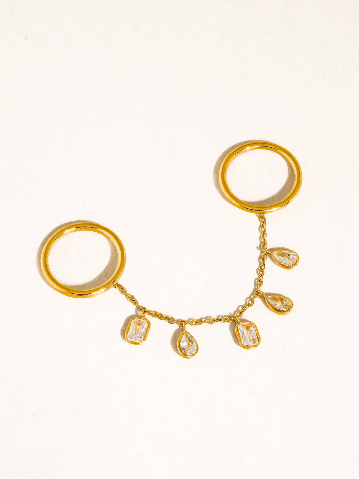 Cosette 18K Gold Non-Tarnish CZ Dangle Circle Drop Ring: Yellow Gold / 7