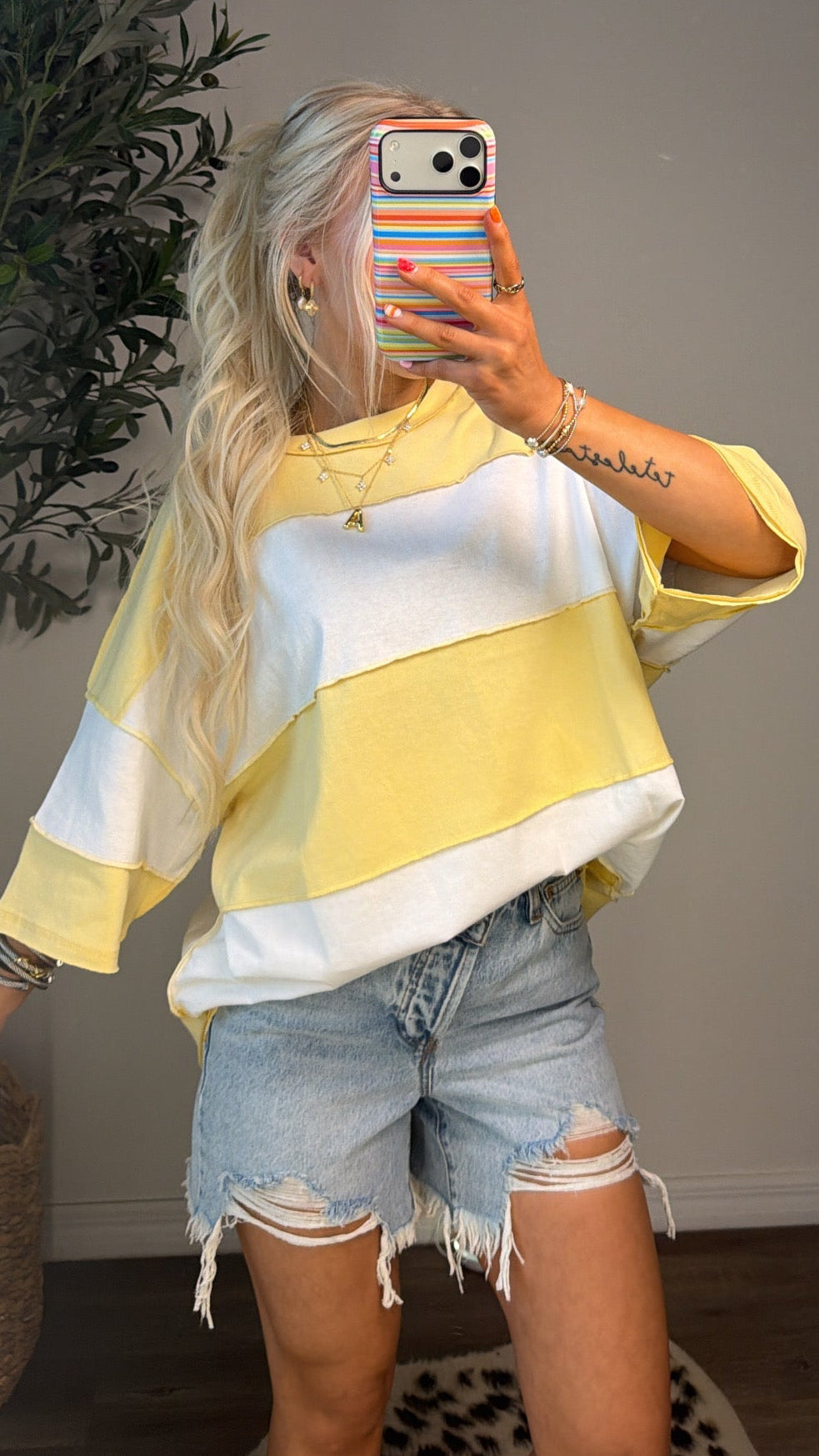 Color Block Oversized Tee - Butter Yellow