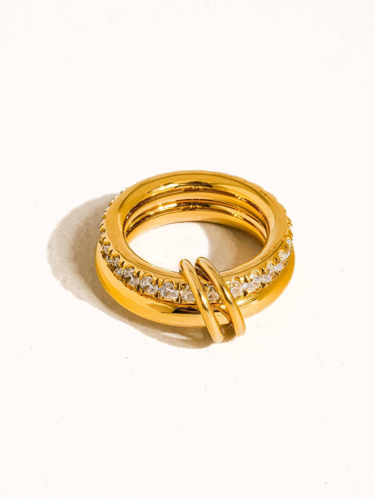 Justine 18K Gold Non-Tarnish CZ Double Hoop Ring: Yellow Gold / 7