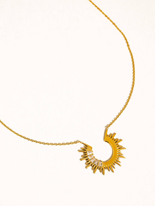 Solange 18K Gold Non-Tarnish Sunburst CZ Necklace: Yellow Gold