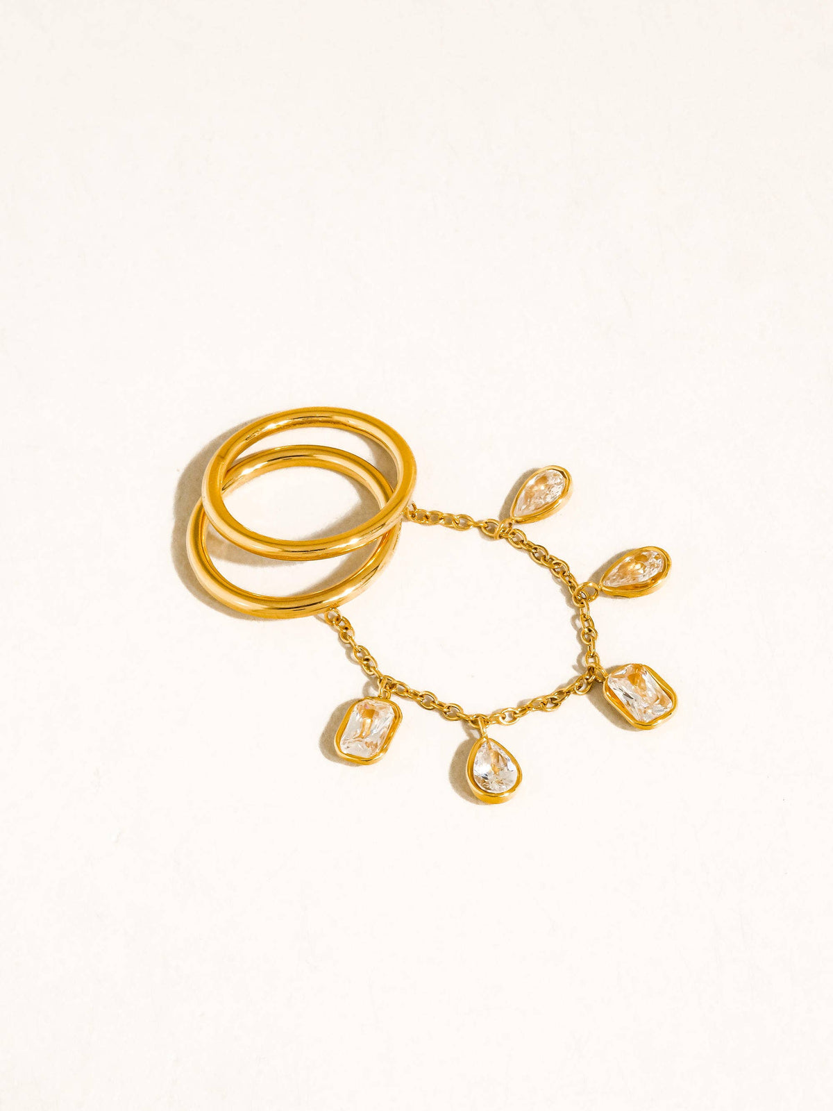 Cosette 18K Gold Non-Tarnish CZ Dangle Circle Drop Ring: Yellow Gold / 7