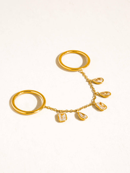 Cosette 18K Gold Non-Tarnish CZ Dangle Circle Drop Ring: Yellow Gold / 7
