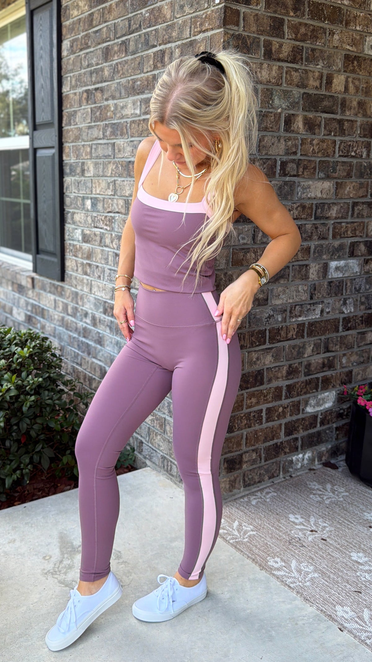 Contrast Block Legging - Mauve