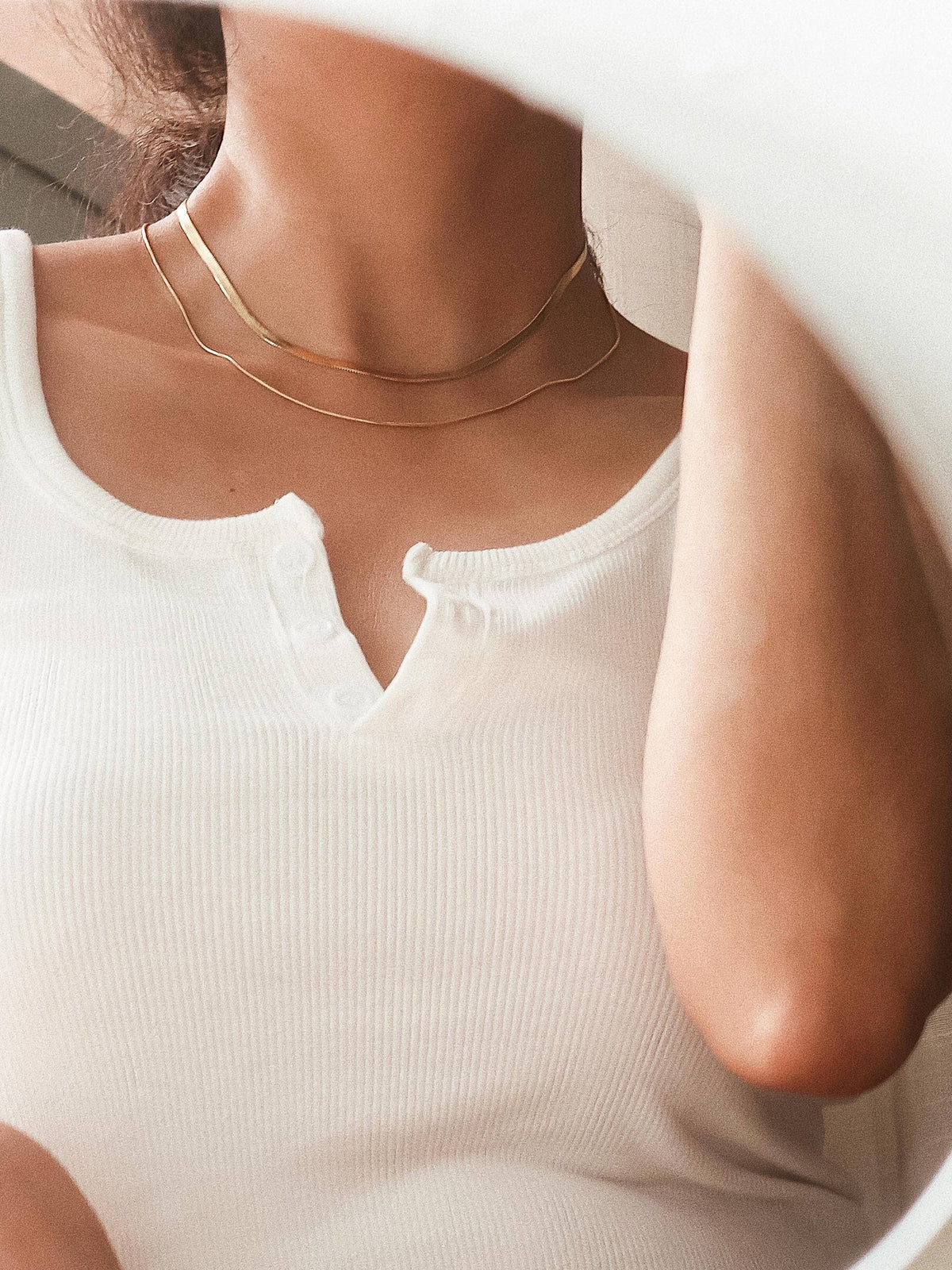 Jean 18K Gold Non-Tarnish Layered Flat Snake Chain Necklace: Yellow Gold