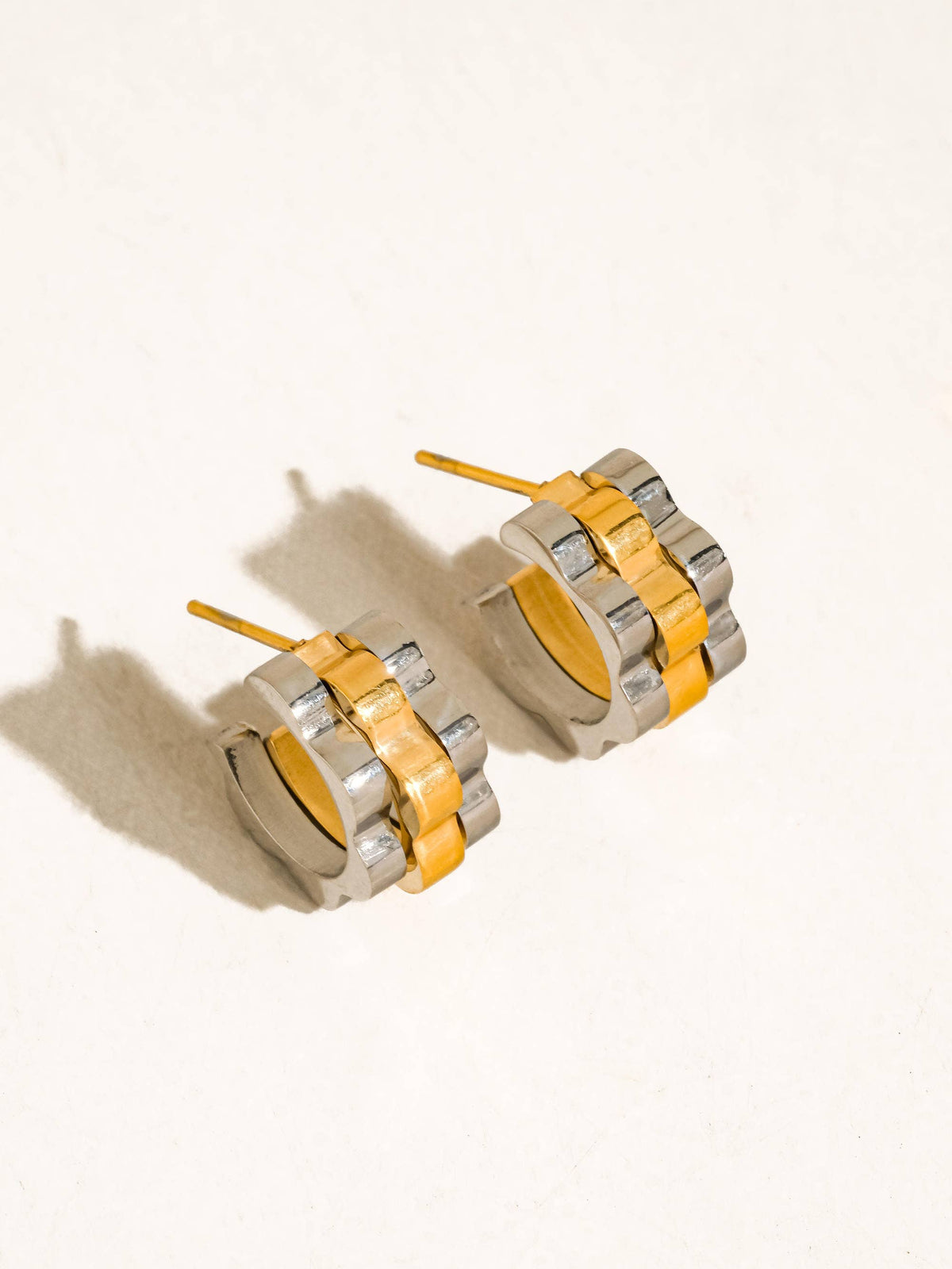 Paige 18K Gold Non-Tarnish Two-Tone Ribbed Hoop Earrings: Multi-Colored