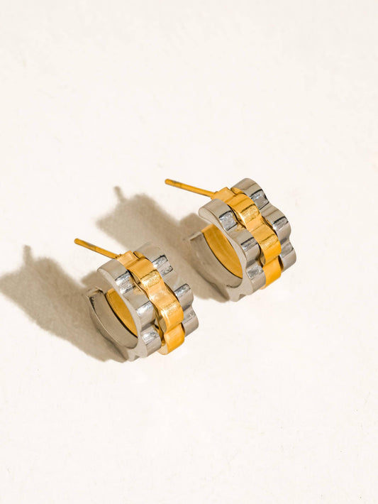 Paige 18K Gold Non-Tarnish Two-Tone Ribbed Hoop Earrings: Multi-Colored