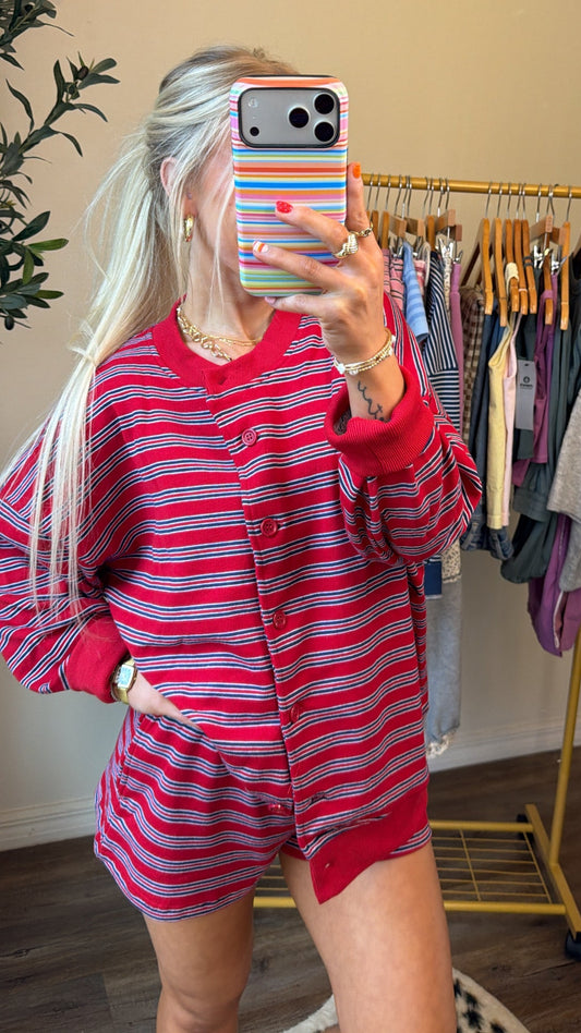 Retro Stripe Shorts - Red