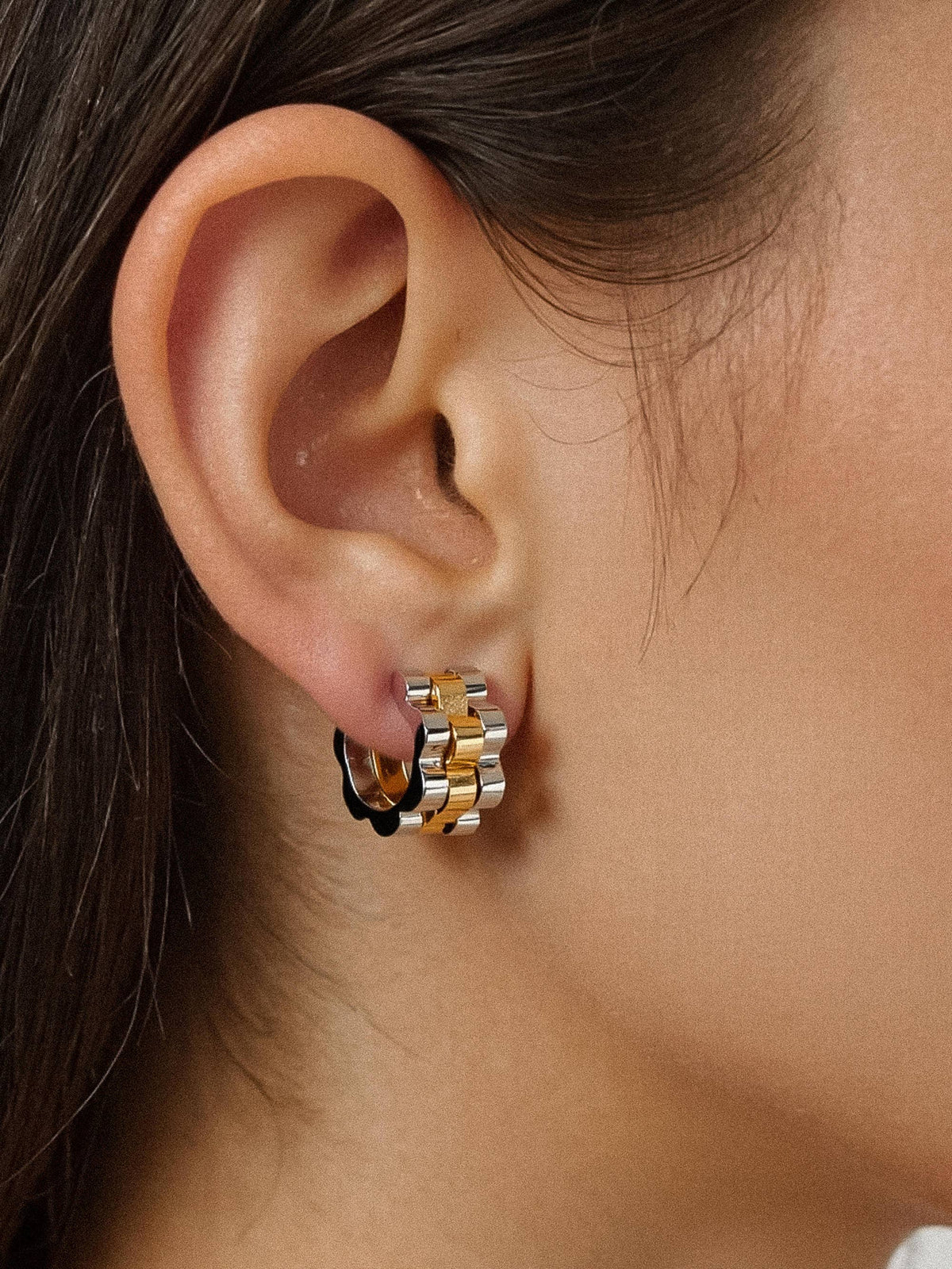 Paige 18K Gold Non-Tarnish Two-Tone Ribbed Hoop Earrings: Multi-Colored
