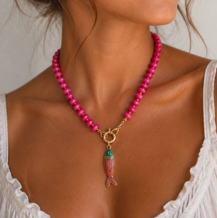 Stainless Steel Tarnish Free Fish Beaded Necklace