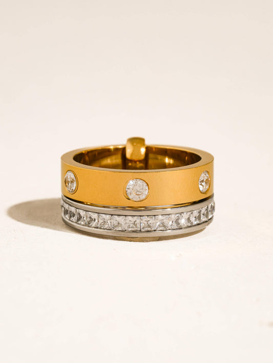 Greyson 18K Gold Non-Tarnish Two-Tone Crystal Band Ring: Multi-Colored / 7