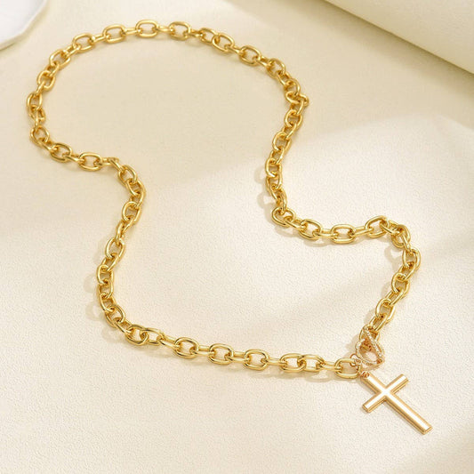 Puffy Cross Chunky Chain Necklace