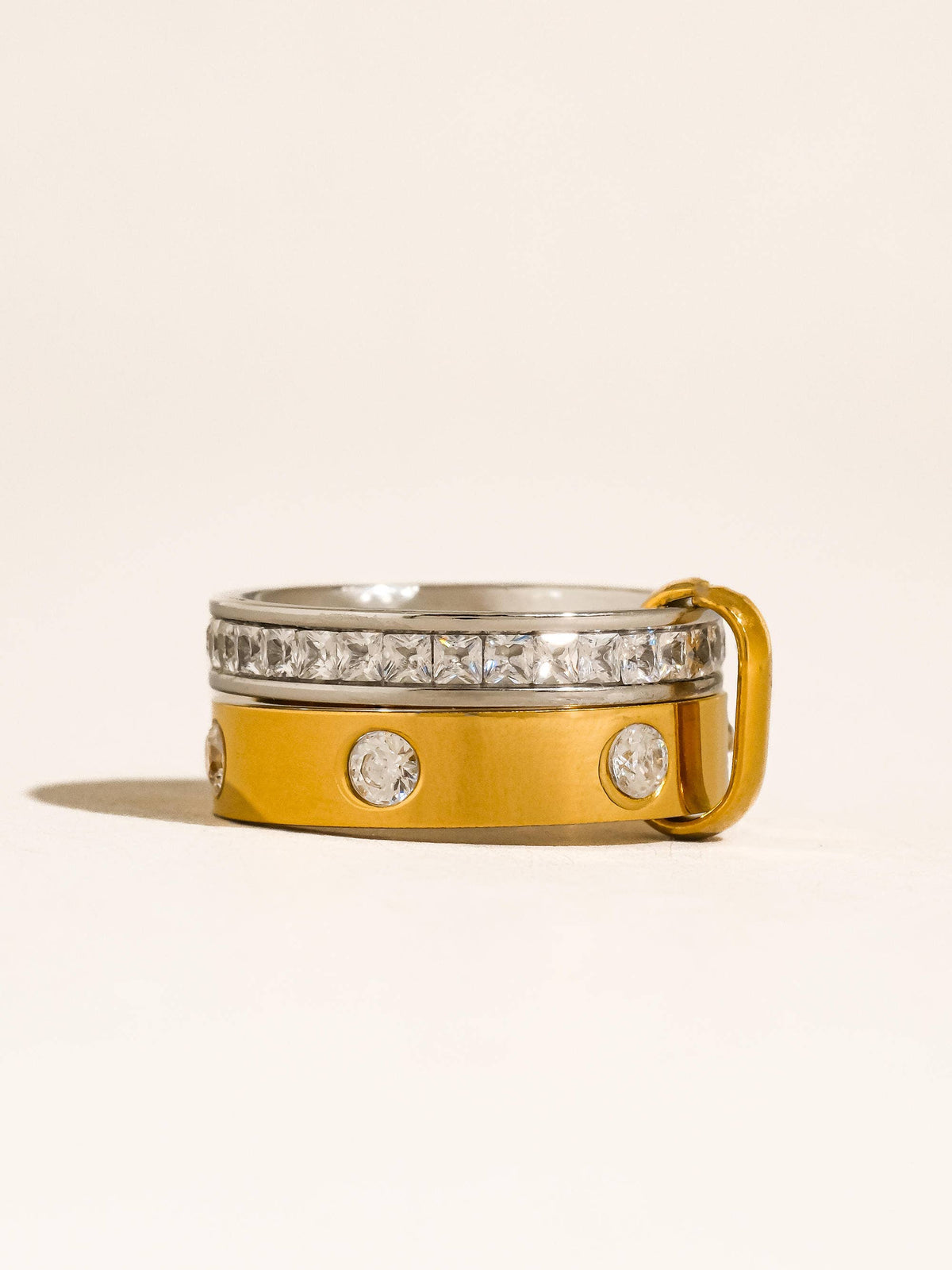 Greyson 18K Gold Non-Tarnish Two-Tone Crystal Band Ring: Multi-Colored / 7