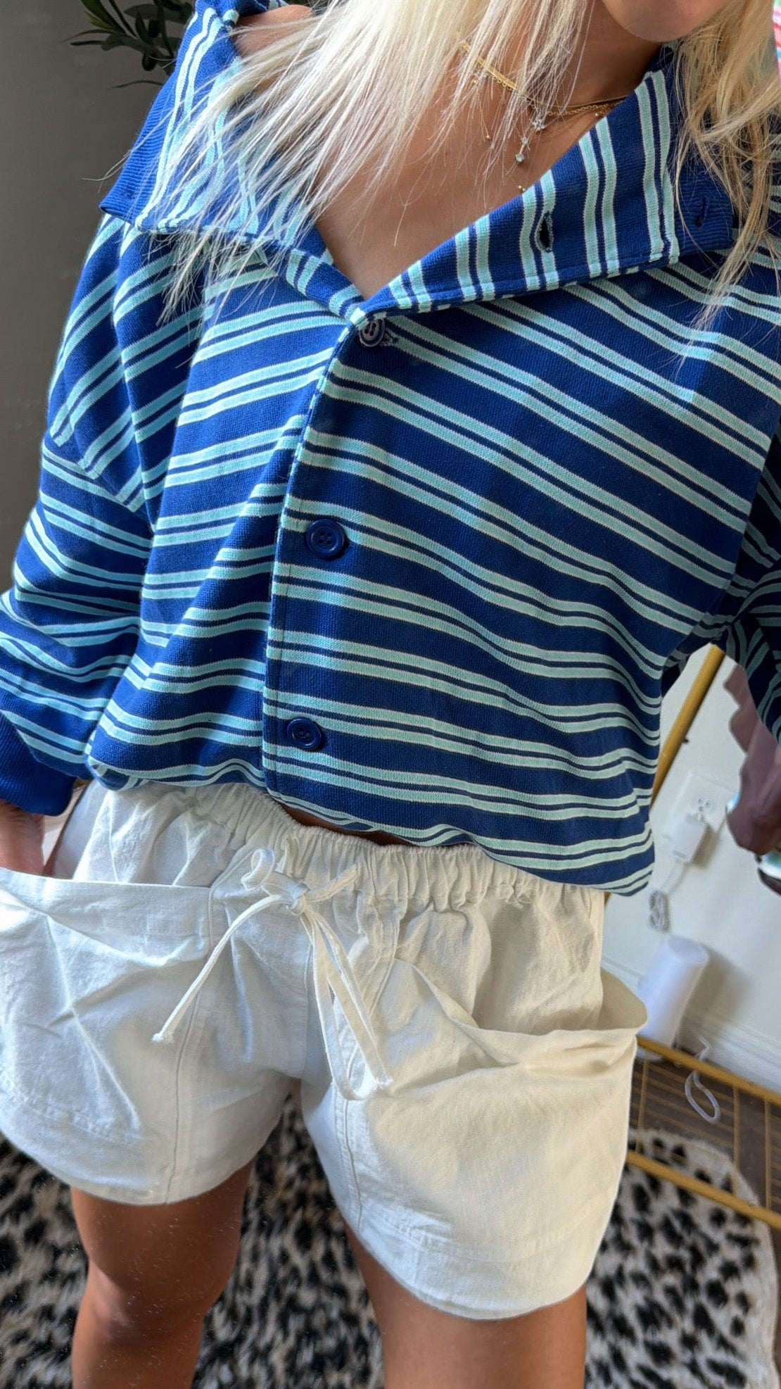 Retro Stripe Button Down - Blue