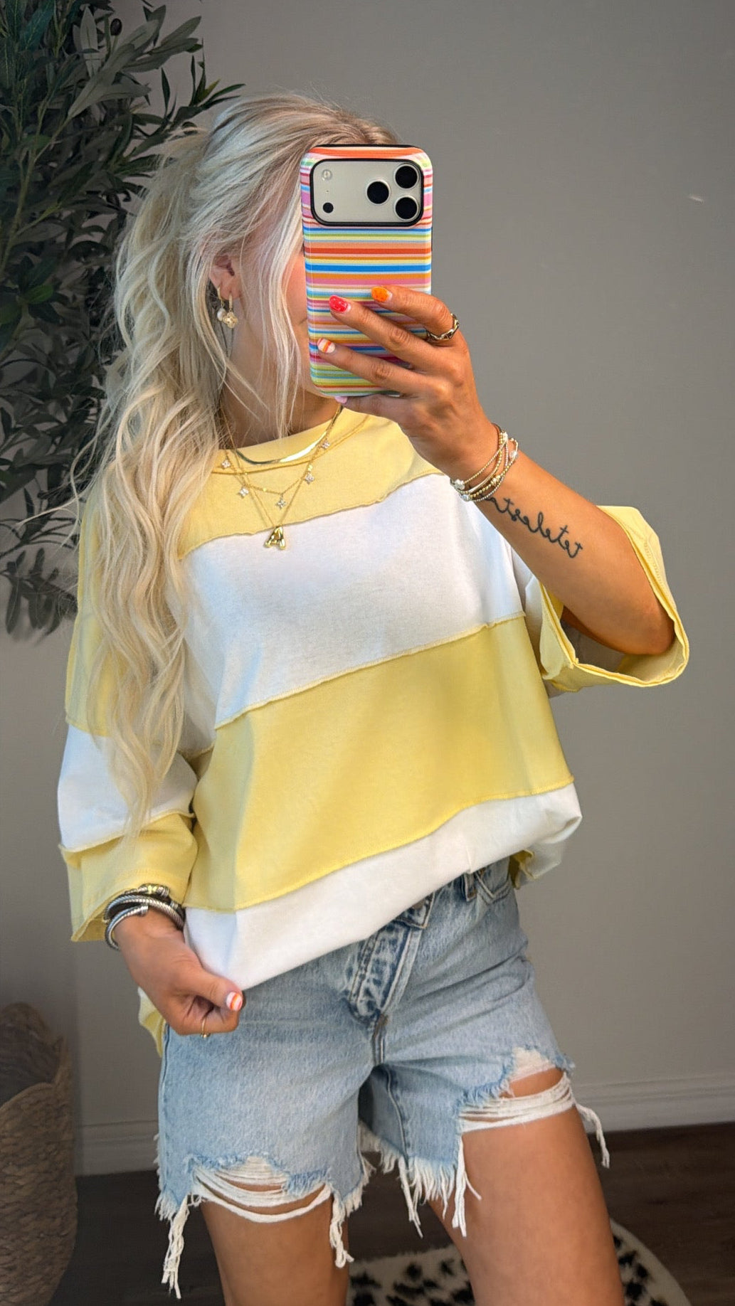 Color Block Oversized Tee - Butter Yellow