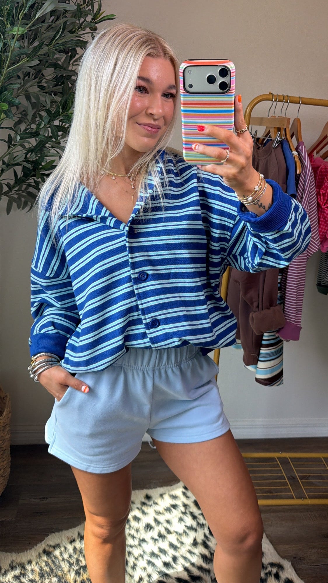 Retro Stripe Button Down - Blue