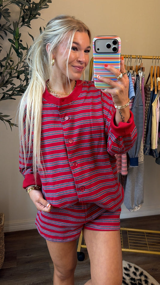 Retro Stripe Shorts - Red