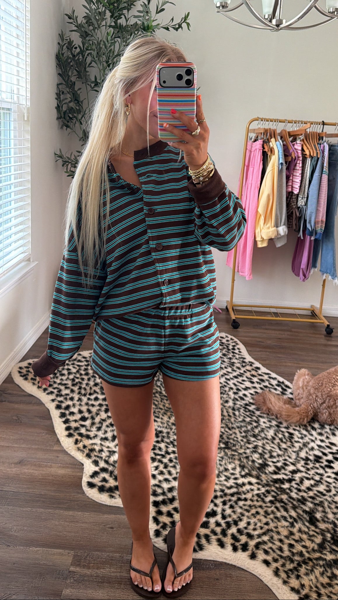 Striped Button Down - Brown