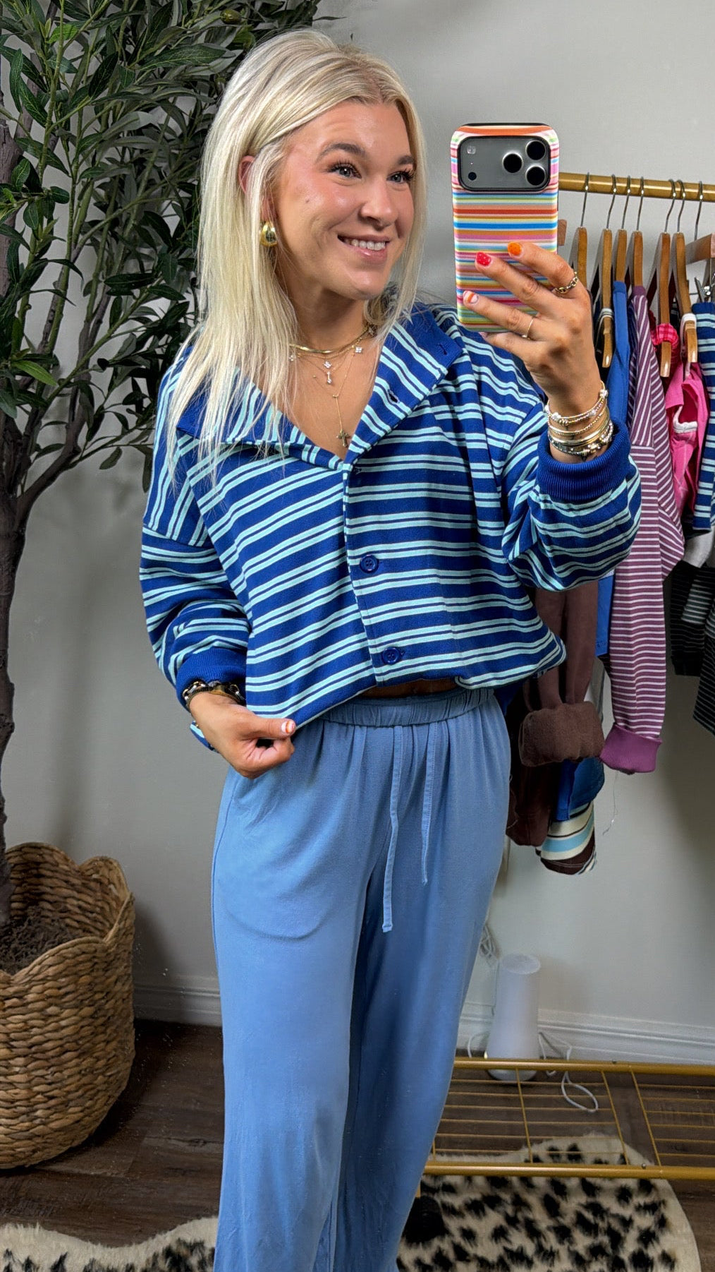 Retro Stripe Button Down - Blue