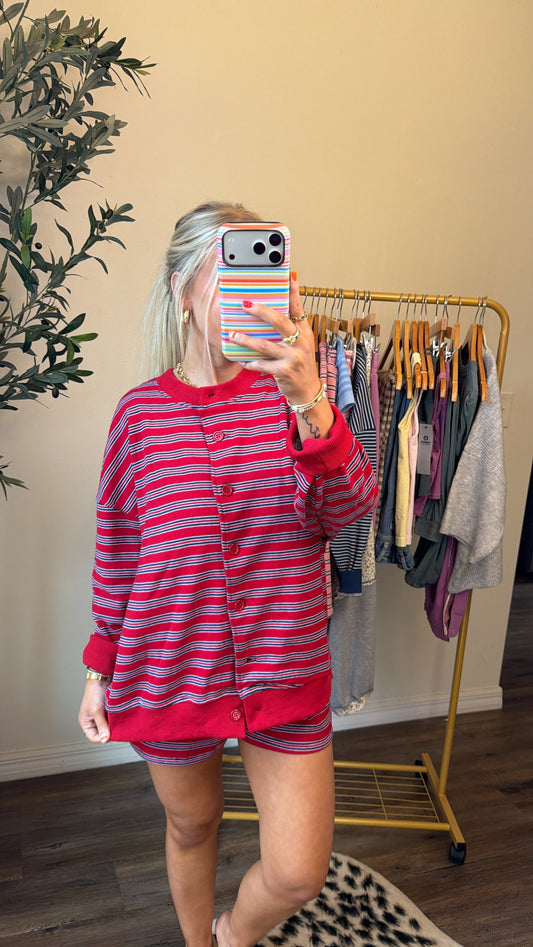 Striped Button Down - Red