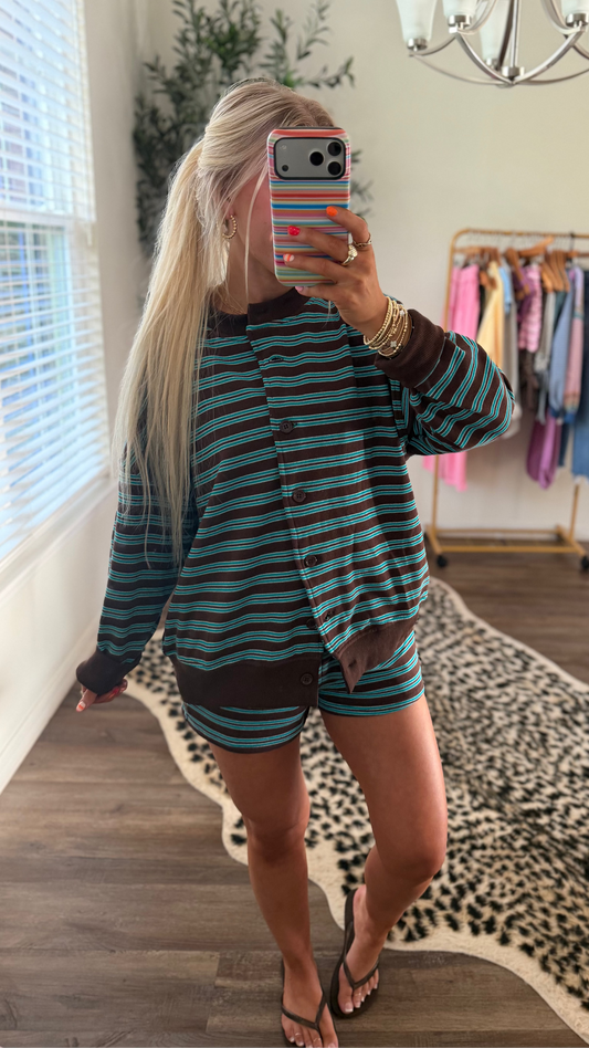 Striped Button Down - Brown