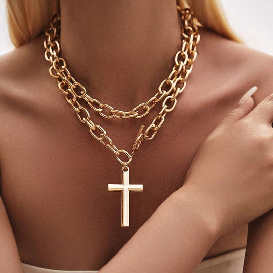 Puffy Cross Chunky Chain Necklace
