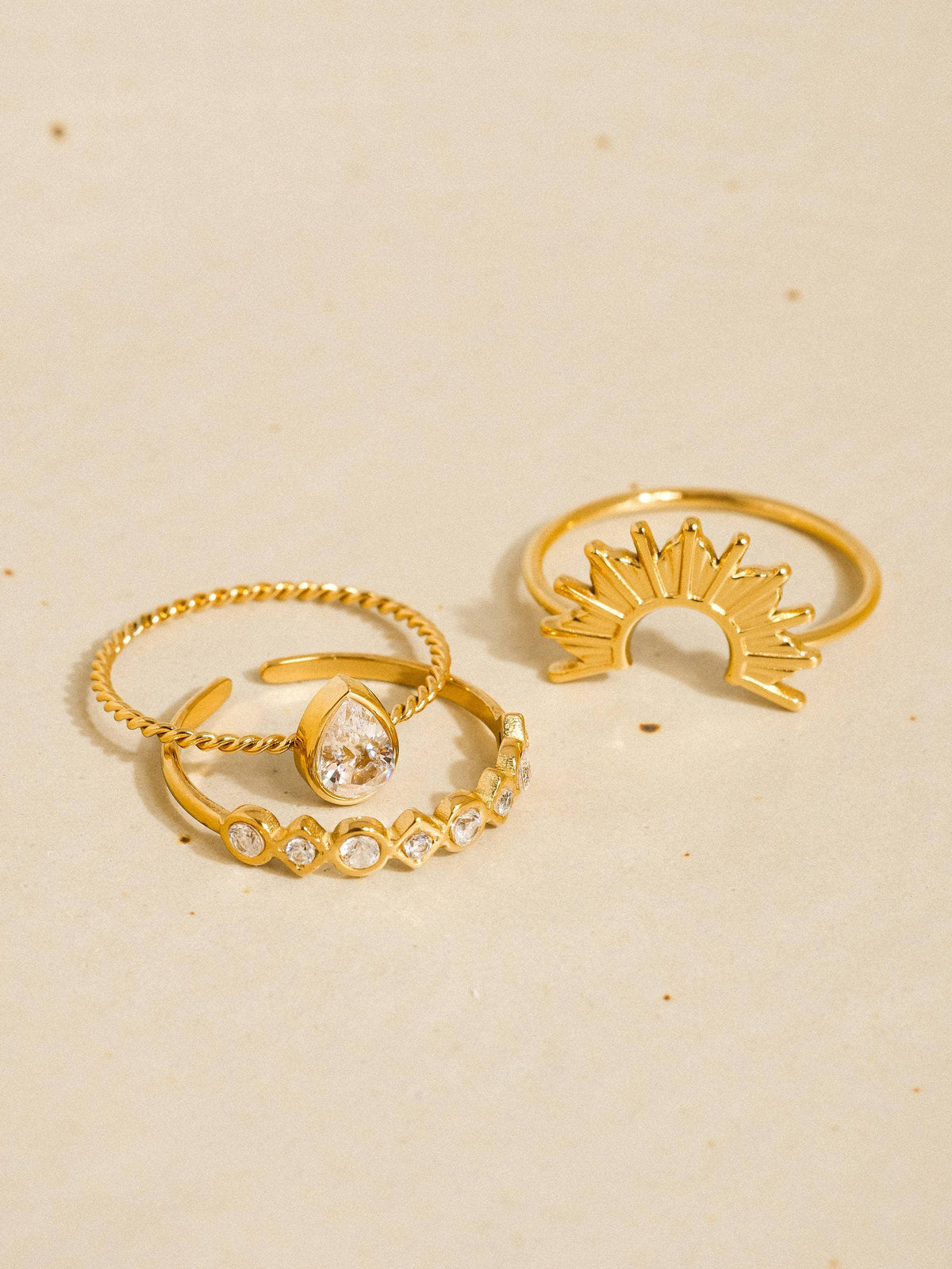 Françoise 18K Gold Non-Tarnish Sun Stone CZ Layered Ring: Yellow Gold / 7
