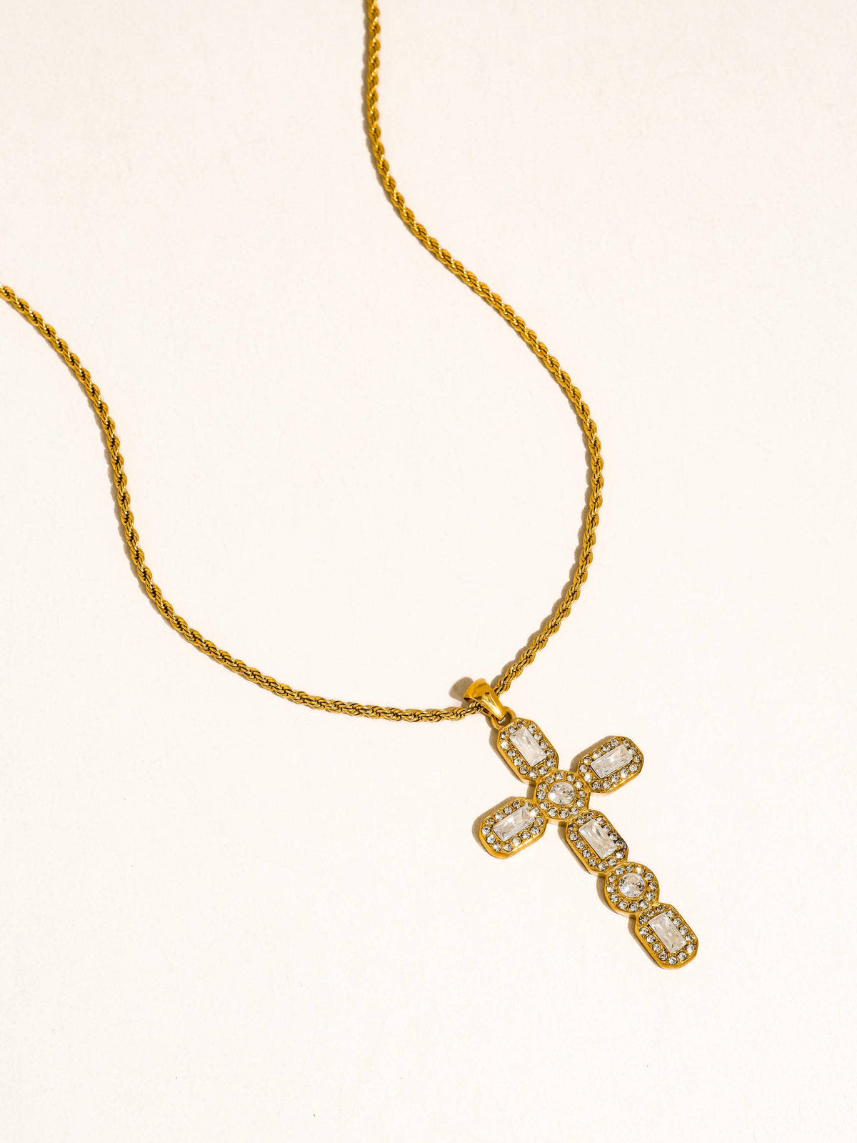 Belrose 18K Gold Non-Tarnish CZ Cross Necklace: Yellow Gold